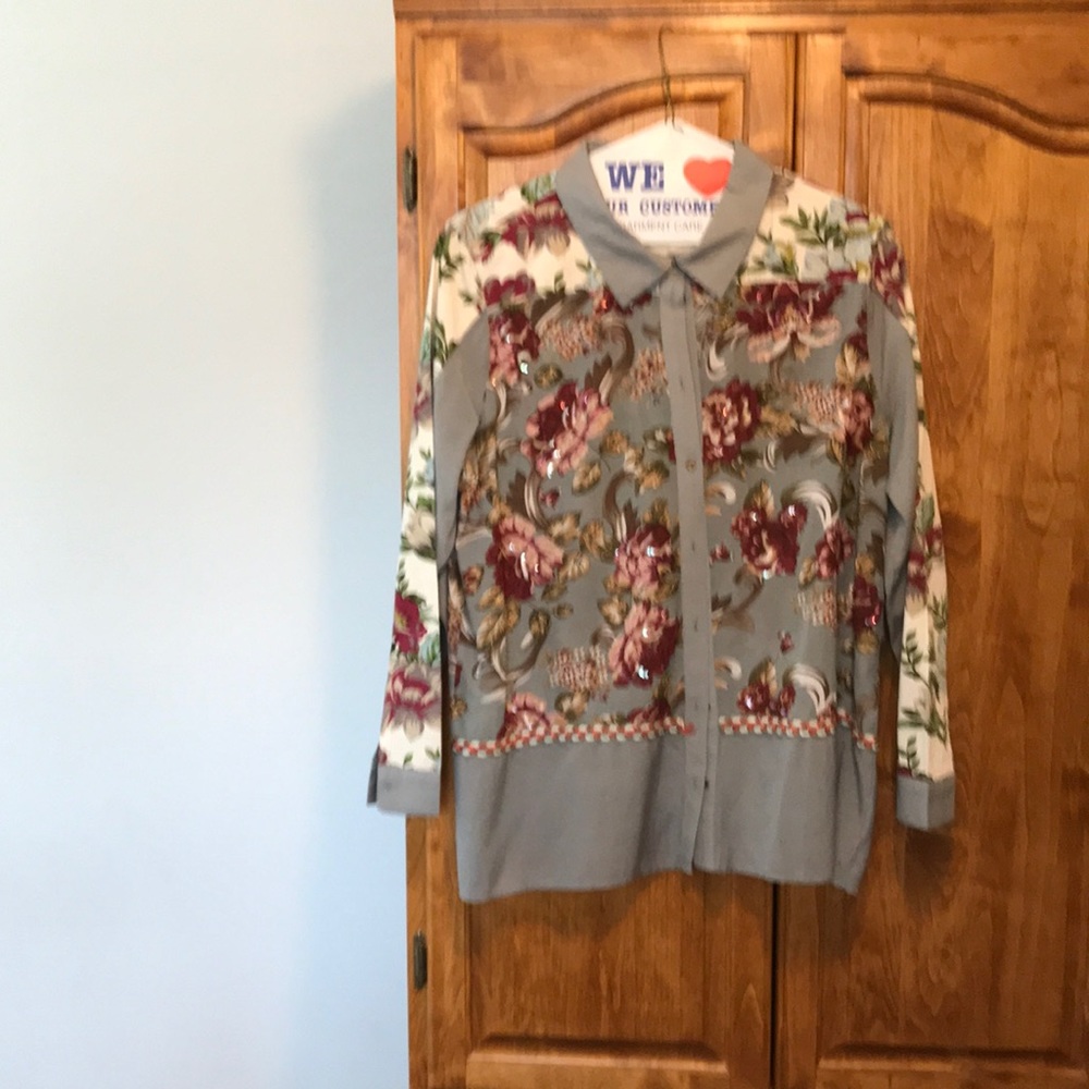 Soft Surroundings Rosemary Floral Top Sequin XL